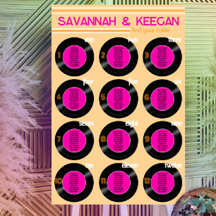 Retro Vinyl Record Wedding Orange Seating Chart Foam Board