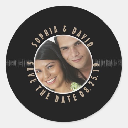 Retro Vinyl Record Wedding PHOTO SAVE THE DATE Classic Round Sticker