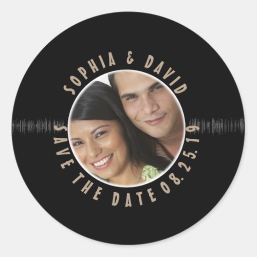 Retro Vinyl Record Wedding PHOTO SAVE THE DATE Classic Round Sticker