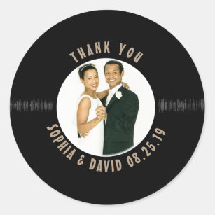 Retro Vinyl Record Wedding Photo Thank You Classic Round Sticker