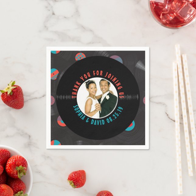 Retro Vinyl Record Wedding Photo Thank You Napkins (Insitu)