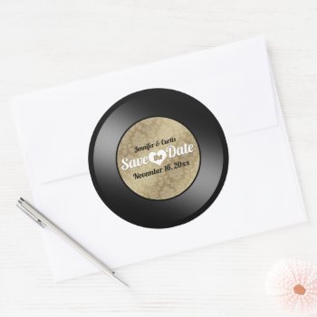 Retro Vinyl Record Wedding Save The Date Classic R Classic Round Sticker by reflections06 at Zazzle