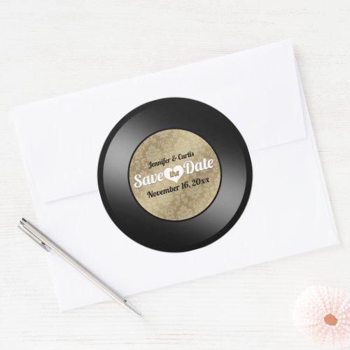 Retro Vinyl Record Wedding Save the Date Classic R Classic Round Sticker