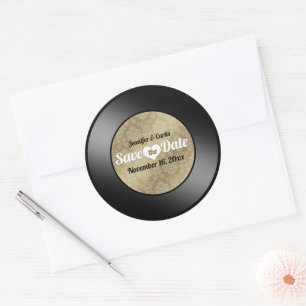 Retro Vinyl Record Wedding Save the Date Classic R Classic Round Sticker