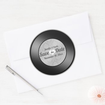 Retro Vinyl Record Wedding Save The Date Classic Round Sticker by reflections06 at Zazzle