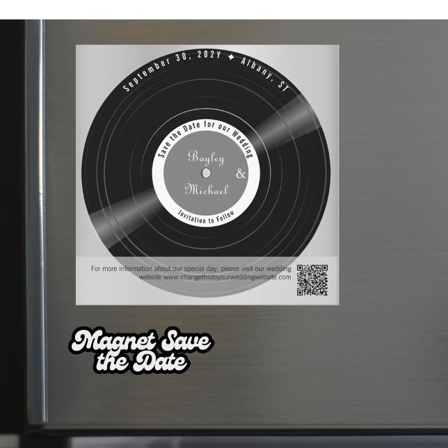 Retro Vinyl Record Wedding Save the Date Magnet (A simple and elegant retro vinyl record magnet save the date magnetic card)