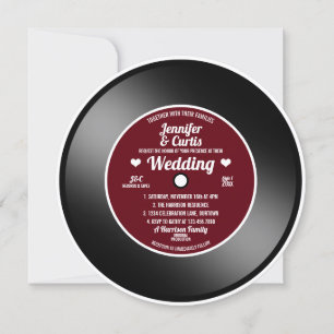 Retro Vinyl Record Wine Red Wedding Invitation