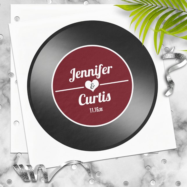 Retro Vinyl Record Wine Red Wedding Napkins (Creator Uploaded)