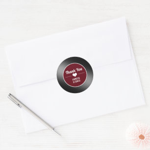 Retro Vinyl Record Wine Red Wedding Thank You Classic Round Sticker