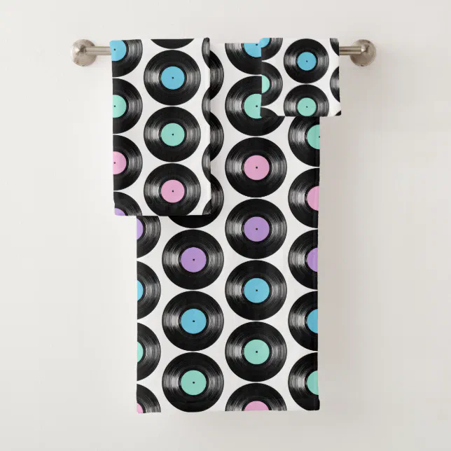 Retro Vinyl Records Colorful Pattern Design Bath Towel Set | Zazzle