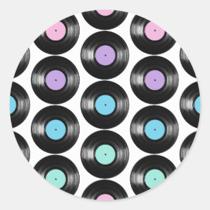 Retro Vinyl Records Colorful Pattern Design Classic Round Sticker