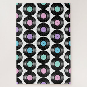 Retro Vinyl Records Colorful Pattern Design Jigsaw Puzzle