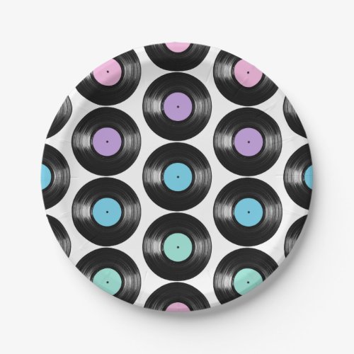 Retro Vinyl Records Colorful Pattern Design Paper Plates