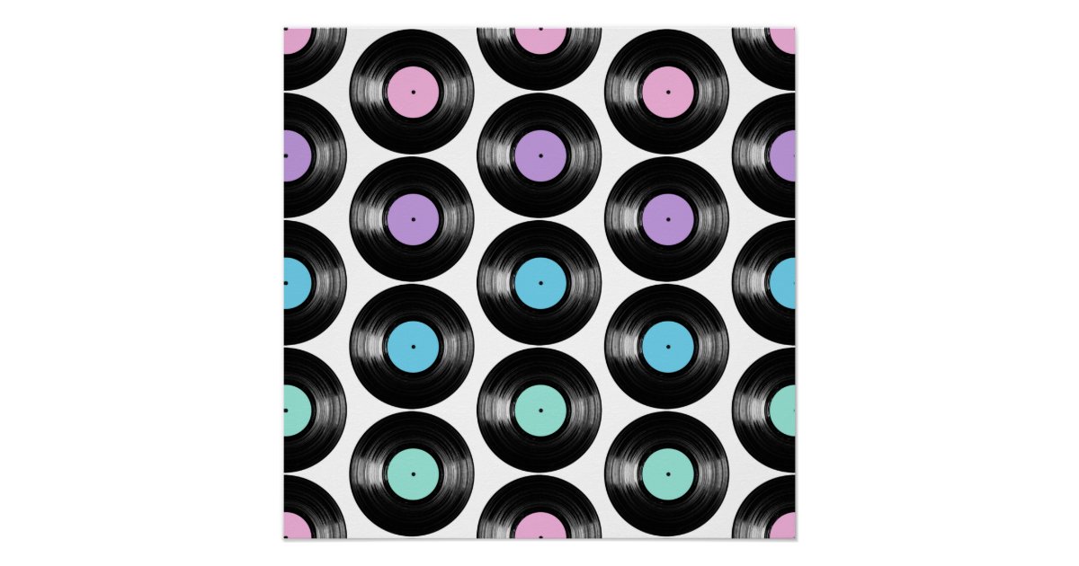 Retro Vinyl Records Colorful Pattern Design Poster | Zazzle