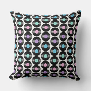 Retro Vinyl Records Colorful Pattern Design Throw Pillow