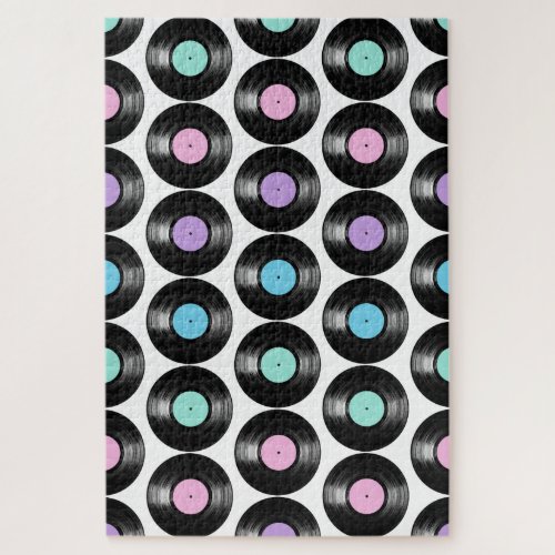 Retro Vinyl Records Colorful Pattern Jigsaw Puzzle