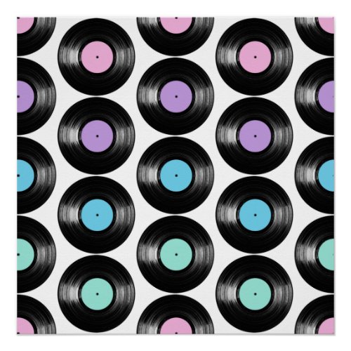 Retro Vinyl Records Colorful Pattern Poster