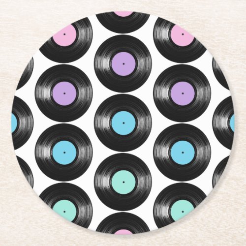 Retro Vinyl Records Colorful Pattern Round Paper Coaster