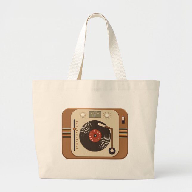 Retro Vinyl Turntable Tote Bag (Front)