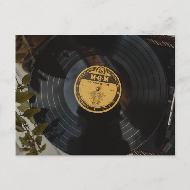 Retro Vinyl Wedding Invitation - Let There Be Love Postcard (Front)