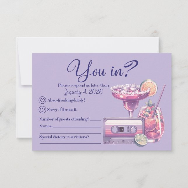 Retro Violet Vibes RSVP Card (Front)
