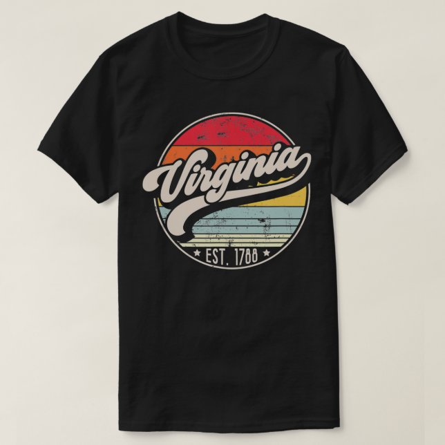 Retro Virginia Home State VA Cool 70s Style Sunset T-Shirt (Design Front)