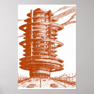 Retro vision 1-rotating office tower poster