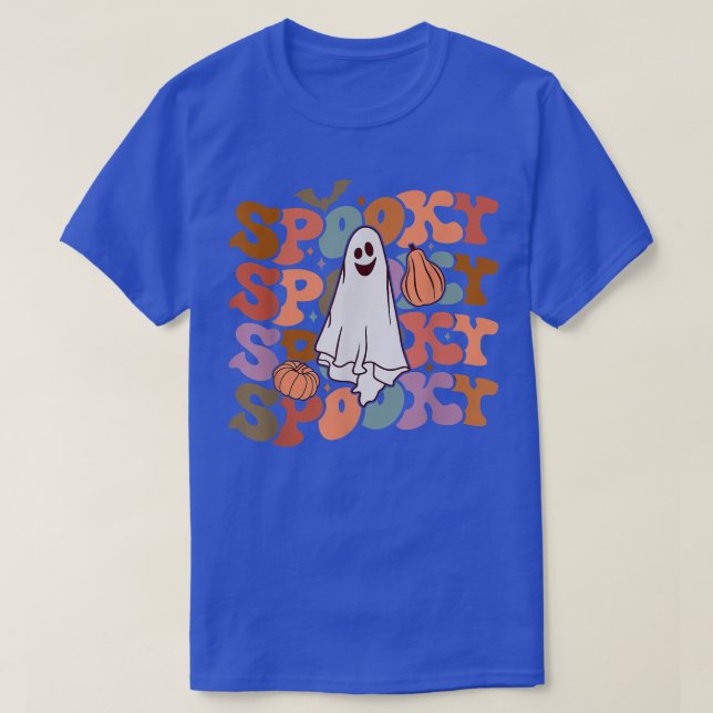 Retro Vitnage Spooky Ghost Pumpkin Funny Halloween T-Shirt (Design Front)