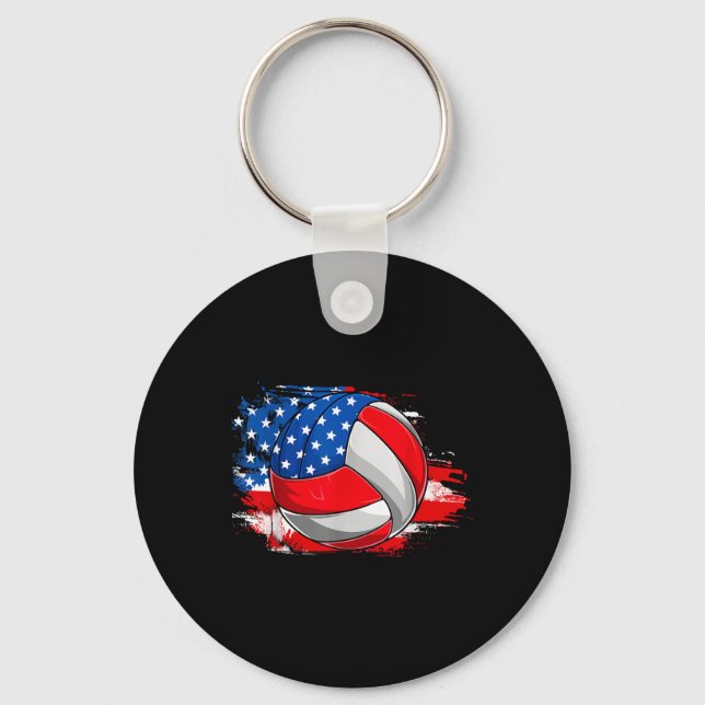 Retro Volleyball Usa Flag Independence Day 4th Of  Keychain (Front)