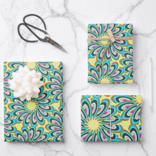 Retro Vortex Petal Burst Pattern Wrapping Paper Sheets