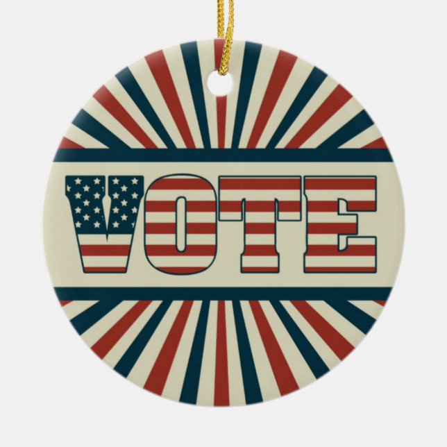 Retro vote, all gear ceramic ornament (Front)