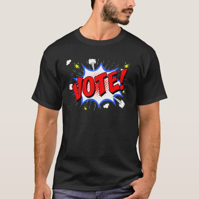 Retro Vote Shirt Get Out the Vote and 70's Cartoon (Front)