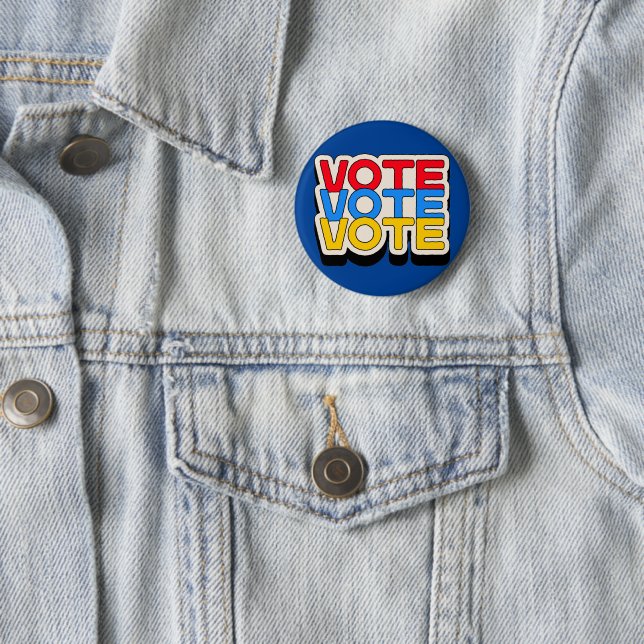 Retro Vote Vote Vote Red, Yellow & Blue Patriotic  Button (In Situ)