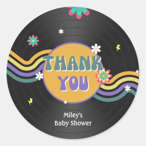 Retro Vynil Record Groovy Baby Shower 70s 80s Girl Classic Round Sticker