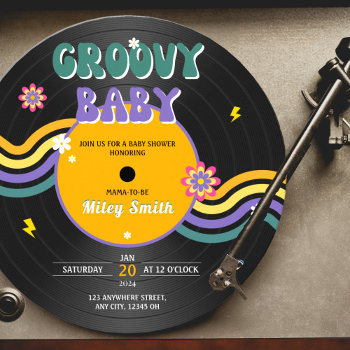 Retro Vynil Record Groovy Baby Shower 70s 80s Girl Invitation by SleepyKoala at Zazzle