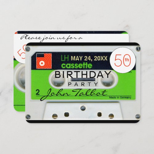 Retro W Audiotape 50th birthday Party Invitation