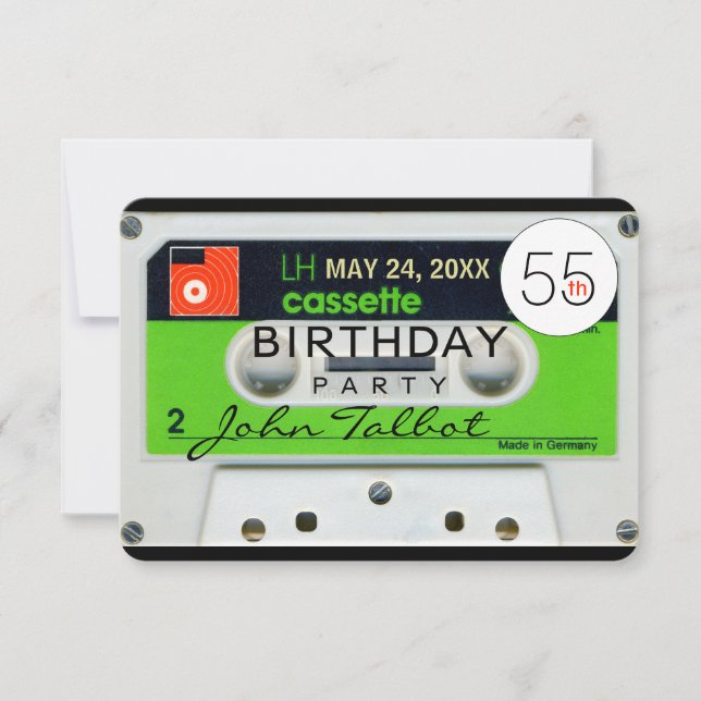 Retro W Audiotape 55th birthday Party Invitation (Front)