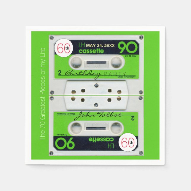 Retro W Audiotape 60th birthday Party PPN Napkins (Front)