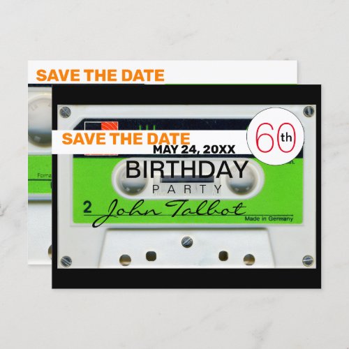 Retro W Audiotape 60th birthday Save The Date HHPC Holiday Postcard