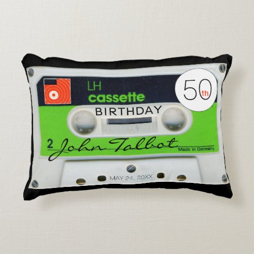 Retro W Audiotape Cassette 50th Birthday Name AP Accent Pillow