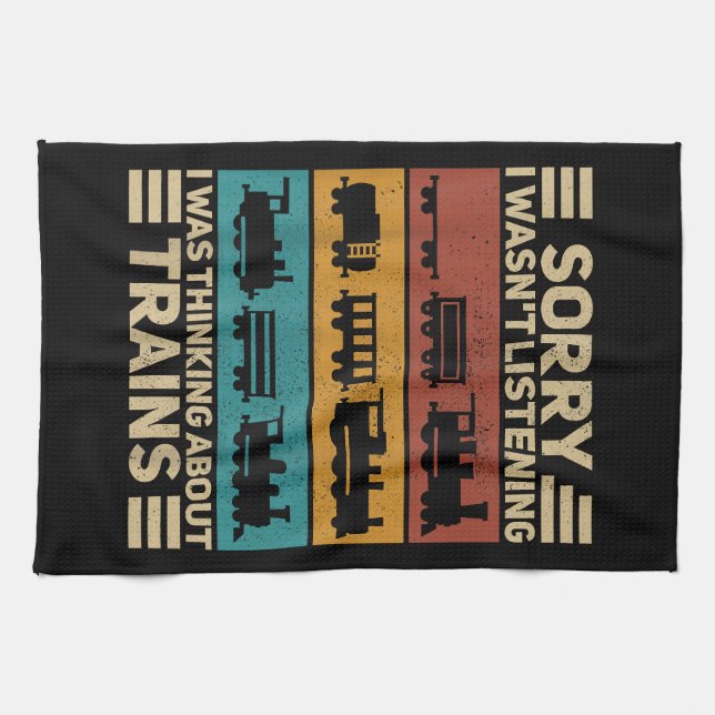 Retro Wagon Train Lover Model Railroad Conductor F Kitchen Towel (Horizontal)