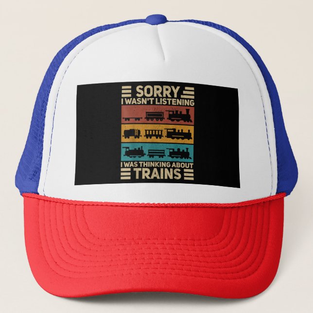 Retro Wagon Train Lover Model Railroad Conductor F Trucker Hat (Front)