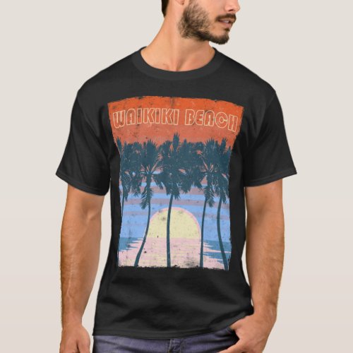 Retro Waikiki Beach Oahu Hawaii Beach Vacation bea T_Shirt