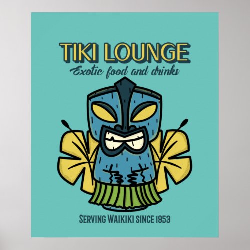 Retro Waikiki Tiki Lounge Print on Brown