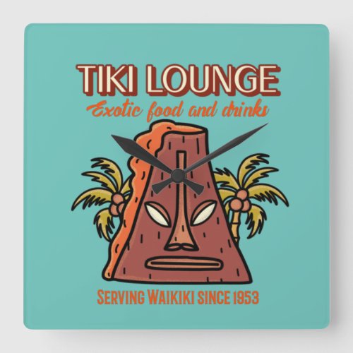 Retro Waikiki Tiki Lounge Print  Square Wall Clock