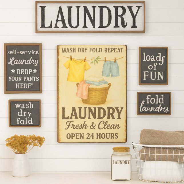Retro Wall Art Laundry Room Metal Print (Enhance your laundry space with this vintage "Fresh & Clean" metal sign. )