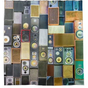 Retro Wall-Hung: Vintage Speaker Design Shower Curtain