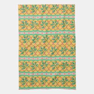 Retro Wallpaper Design, Gold, Green and Pink Kitchen Towel