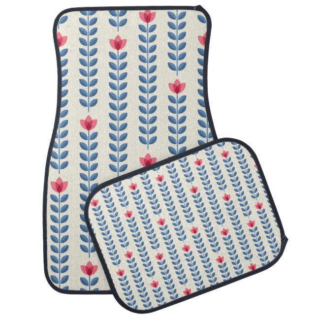 Retro wallpaper - floral pattern with abstract sca car floor mat (Set)