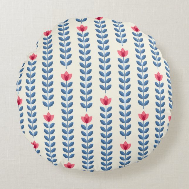Retro wallpaper - floral pattern with abstract sca round pillow (Front)